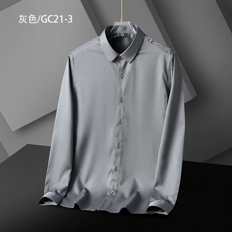 Men's spring and summer men's business slim casual pure color stretch men's shirt long sleeves mens white short sleeve shirt Shirts