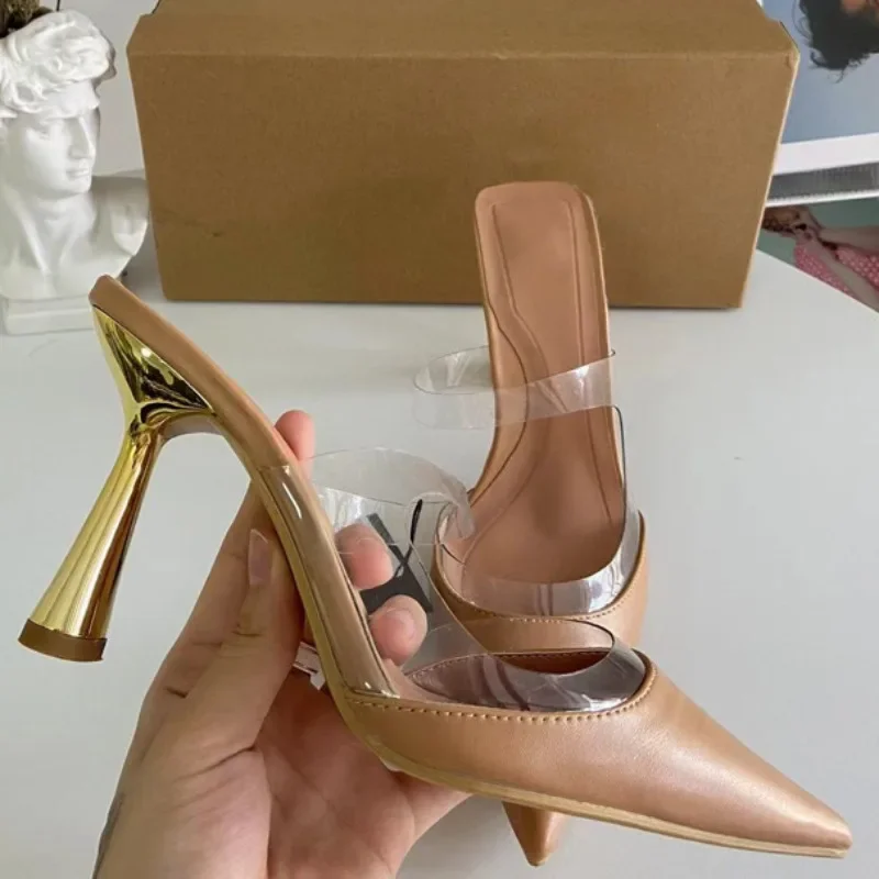 Summer Fashion Transparent Women Sandals High Heel Slingbacks Shallow Sexy Pointed Elegant Nightclub Party Ladies Mules Shoes