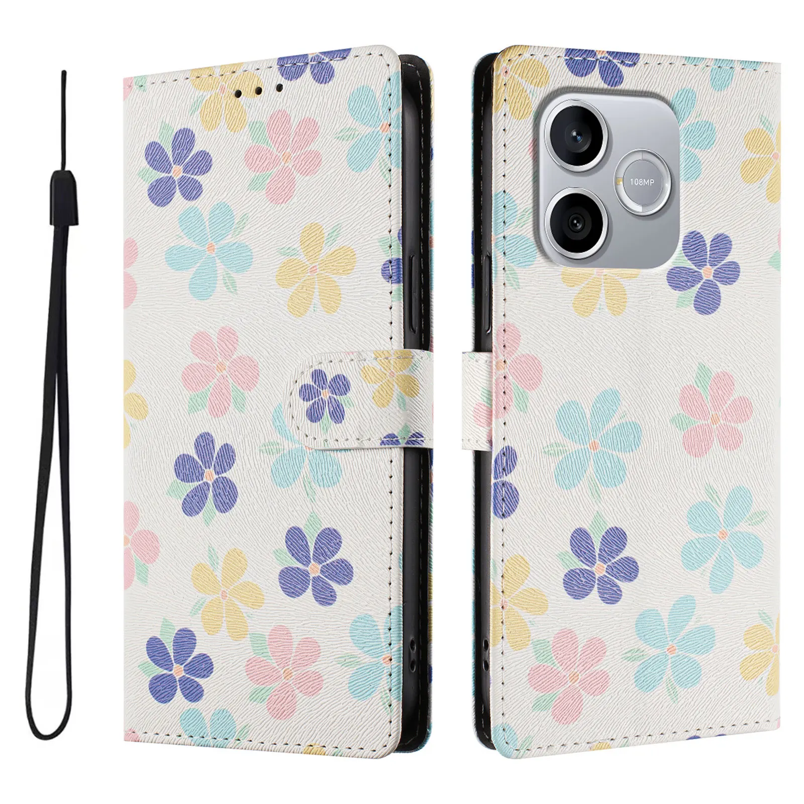 Patterned Leather Phone Case with Wallet Holder and Cat Design Flip Cover