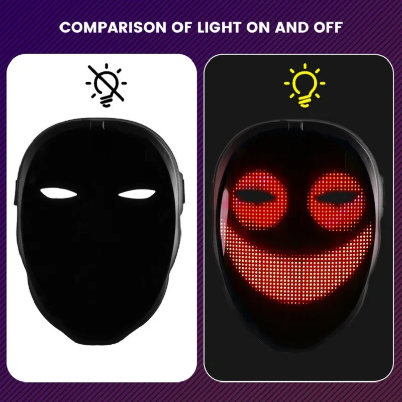 Led Light Up Mask Bluetooth APP Programmable Changing Face Luminous Mask for Halloween Christmas Party Carnival Bar DJ