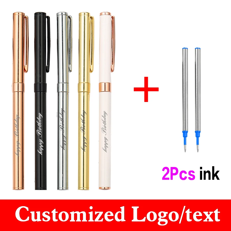 1+2pcs/set 0.5mm Metal Pen Get 2 Ink Custom Advertising Logo Student Ballpoint Pen School Stationery Office Supplies Lettering 2pcs set toilet seat top fix seat hinge hole fixings well nut screws rubber back to wall toilet cover screw cover plate supplies