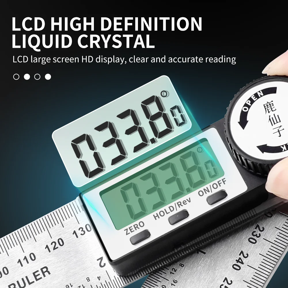 LUXIANZI Stainless Steel Digital Protractor Angle Gauge Ruler 200mm 300mm 500mm Carpenter Measurement Tool Electronic Goniometer 3