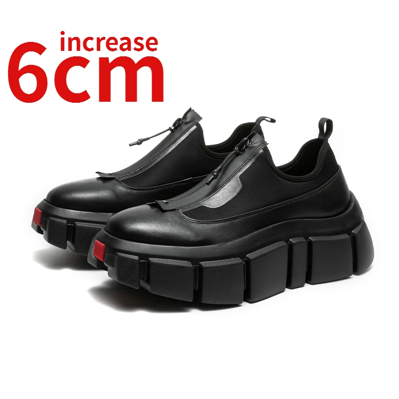 

European Ins Fashion 6cm Increased Shoes for Men Genuine Leather High-end Luxury Zipper Casual Dad's Sports Elevator Shoes Male