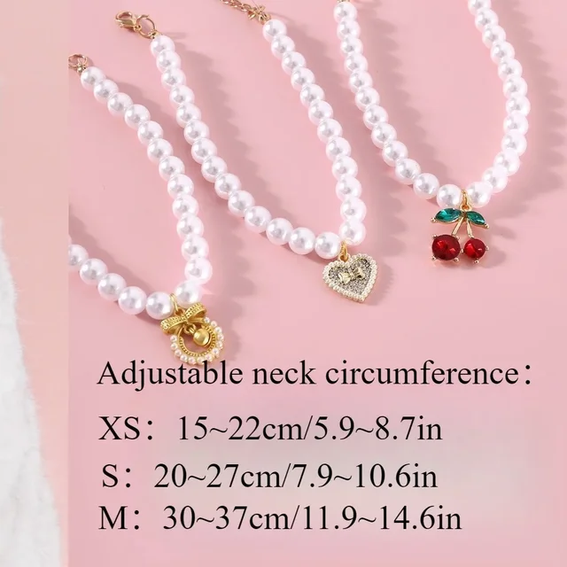 Pet Princess Style Pearl Cherry Love Bow Pendant Necklace Cat Bichon Dog Birthday Ins Wind Collar 2