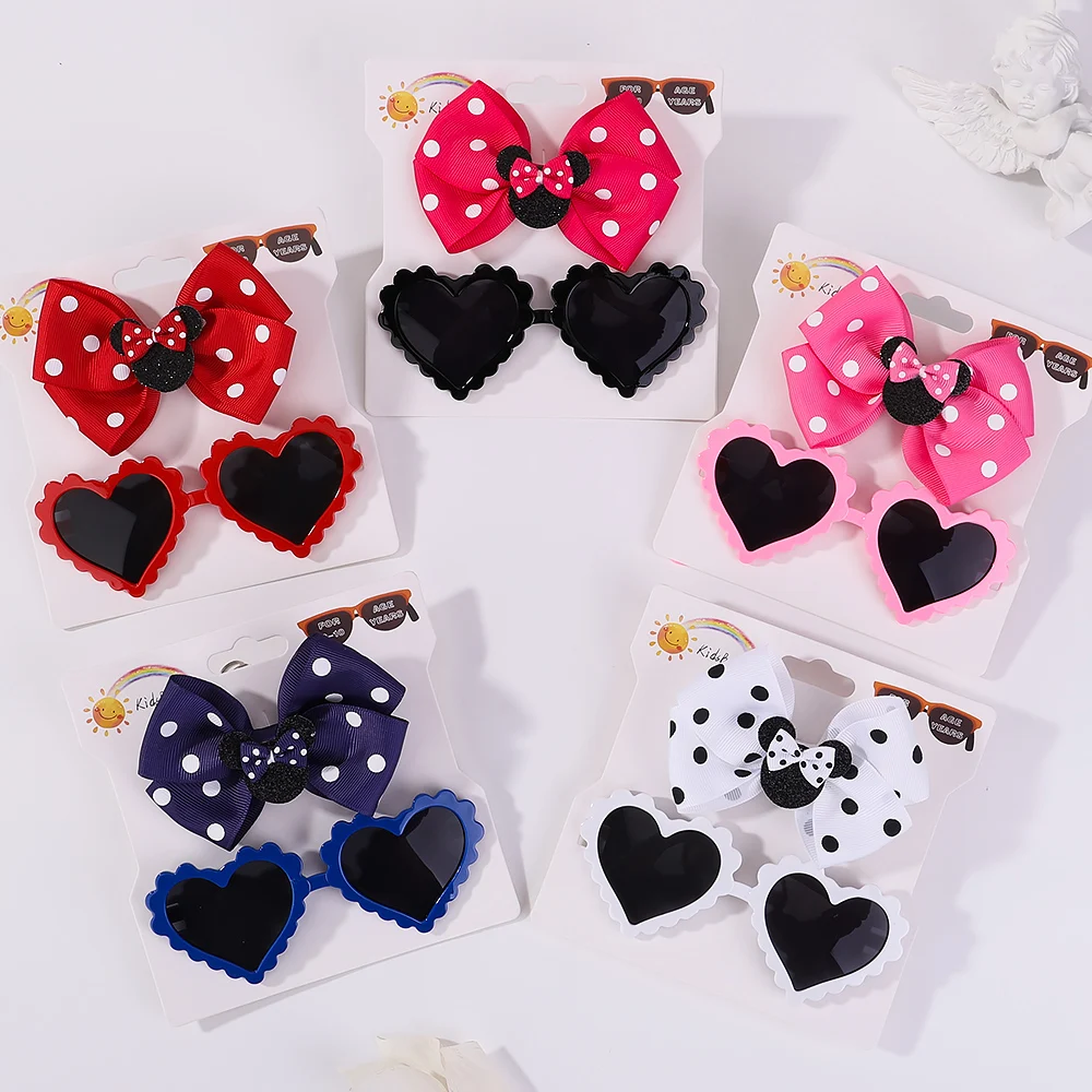 Hair accessories 2Pcs/Set Baby Hairpin Child Cute Bow Heart Shaped Newborn Protective Sun Glasses Girl Seaside Vacation Hair Accessories