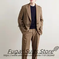Formal Brown Elegant Men Suits Slim Fit Double Breasted Groom Formal Tuxedos 2 Pieces Sets Classic Male Blazers Costume Homme 1