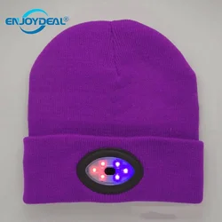 6LED Knit Hat USB Rechargeable forehead Hands Free Flashlight Cap Keep warm in winter for Climbing Fishing outdoor light