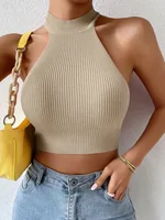 Knit Sleeveless Halter Tops for Women Basics Solid Slim Fitted Crop Womens Turtleneck Ribbed Vest Y2K High Neck Tank Tops - Image 2