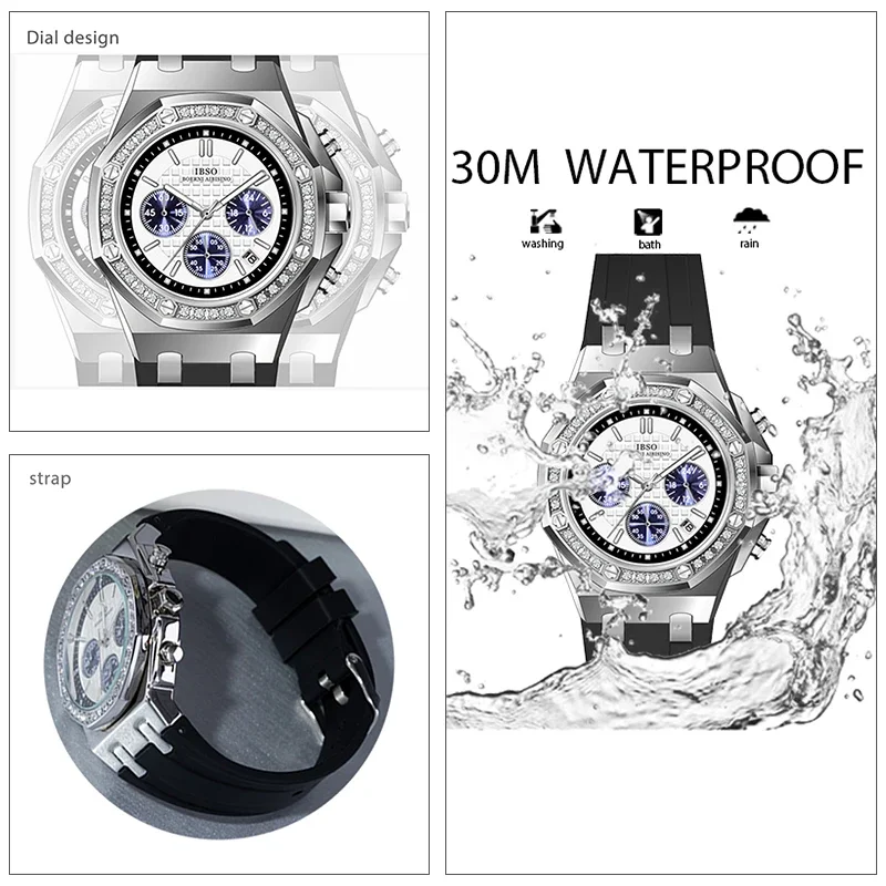 Original Brand Men Watches Date Large Dial Silicone Strap Waterproof Quartz Hand Clock Boy Luxury Crystal Male Wristwatch White