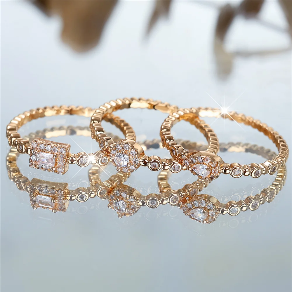 Crystal Female White Zircon Stone Ring Set Fashion Luxury Gold Color Bridal Wedding Engagement Jewelry For Women