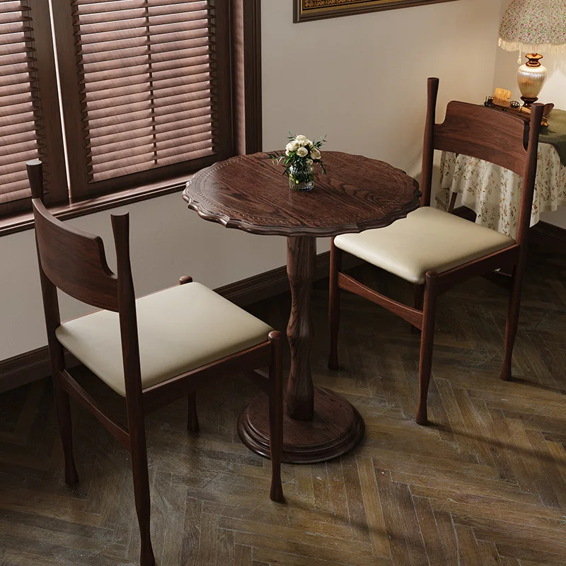 Retro Coffee Shop Combination Dessert Bakery Chair Milk Tea Shop Solid Wood Table (3)