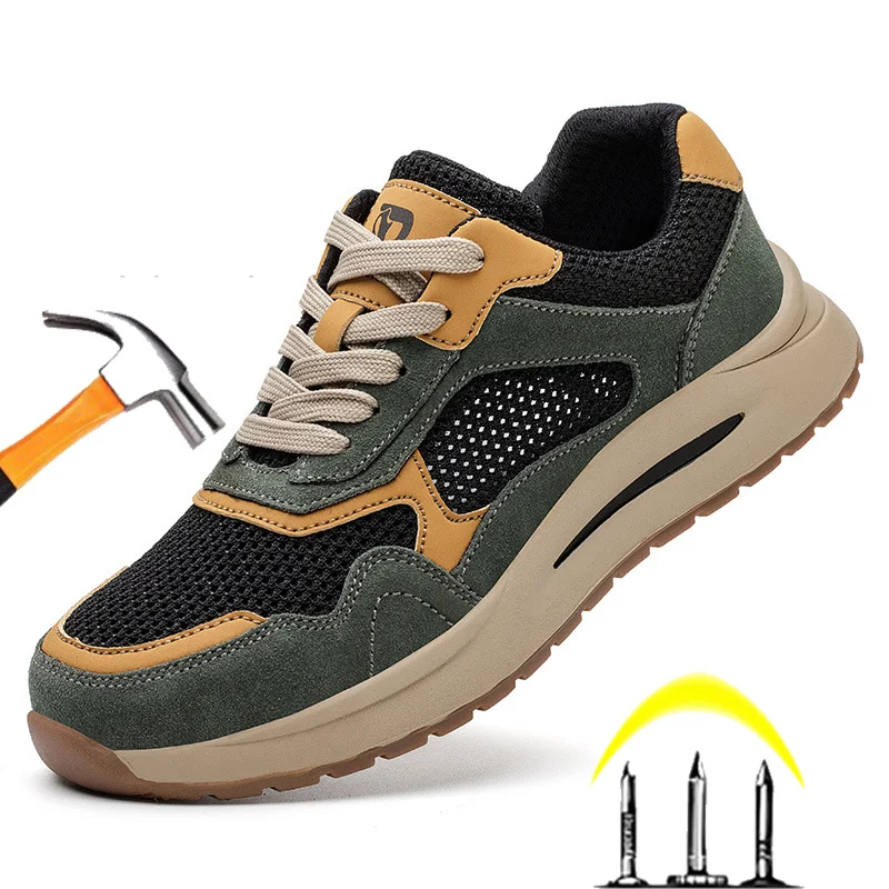 

Safety Shoes Smash Men Stab Protect Resistant Breathable Working Puncture-proof Lightweight Work Sneakers Steel Toe Boots Male