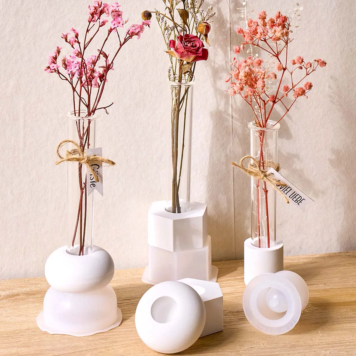 창의적인 미니 화분 실리콘 몰드 DIY 북유럽 스타일 수경재배 시험관 화병 주조 몰드 석고 레진 공예 제작 홈 데코