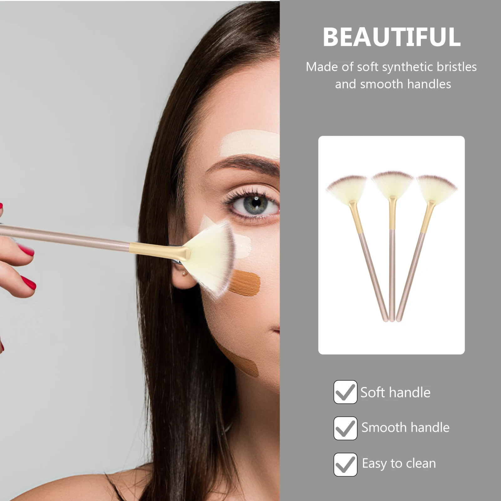 3pcs Makeup Brushes Kit Fan Shaped Brush Highlight Blush Powder Cosmetics Brushes Facial Tools Beauty Accessories Professional