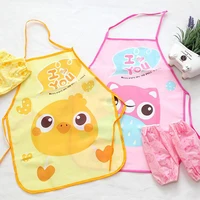 Cute Cartoon Children Apron Sleeves Chef Hat Pocket Set Kids Craft Art Kitchen Cooking Chef Suit Drink Food Baking Toys for 3-8Y 1