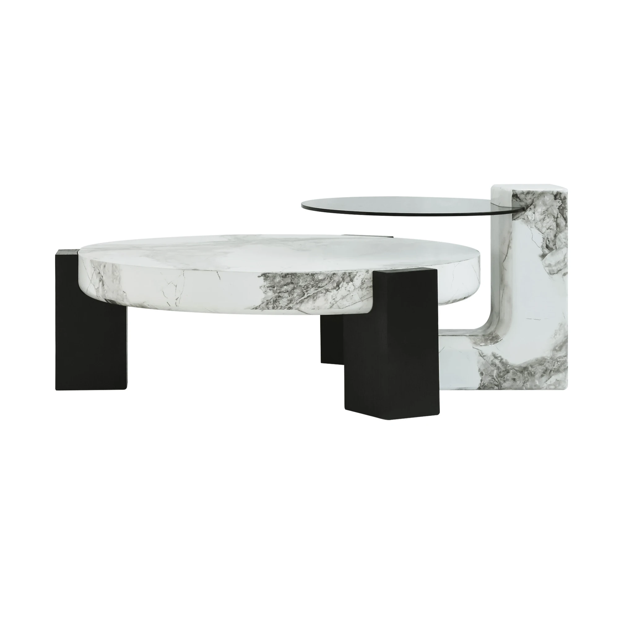Atunus Italian Marble Coffee Table Living Room Light Luxury Size Round Combination Center Coffee Table Living Room Set