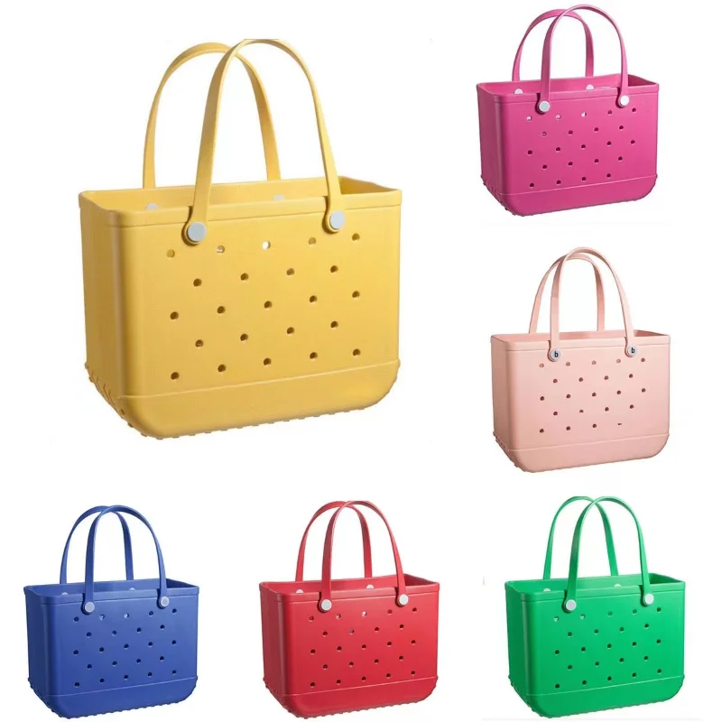 

Oversized Solid Color Beach Bag Soft Silicone Hole-Hole Fashion Handbag Going Out Shopping Travel Portable Storage Bag Handbag
