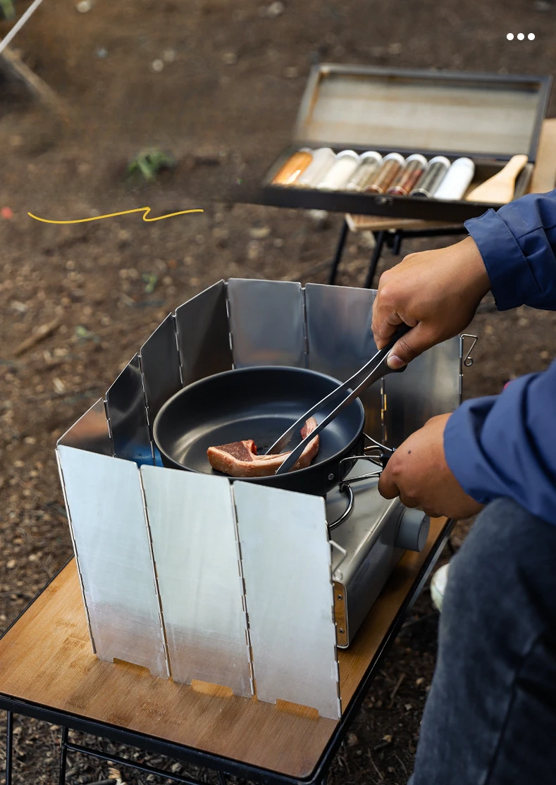 Camping Portable 10 Plates Stove Wind Shield Folding Outdoor Picnic BBQ Gas Burner Windproof Screen Guard Cookware Supplies