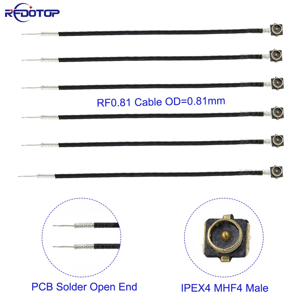 

5 шт./лот RF0.81 кабель OD = 0,81 односторонний U.fl IPEX4 MHF4 папа к печатной плате, открытый конец, перемычка, RF коаксиальный Удлинительный кабель