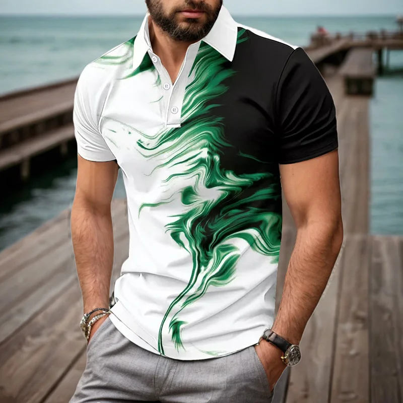 

2024 Men's Summer New Polo Shirt Short sleeved Fashion Personalized 3D Colored Polo Shirt Men's Business Casual Top
