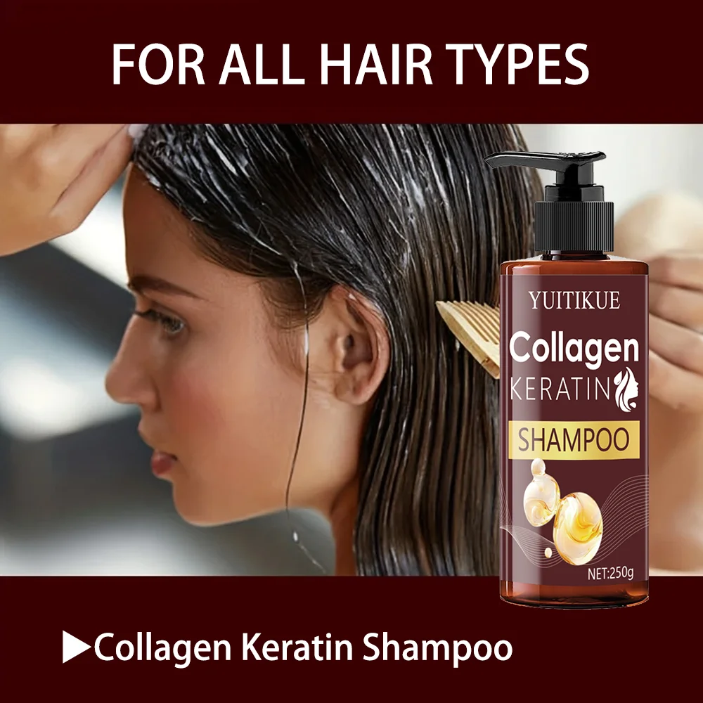 YUITIKUE Collagen Keratin Shampoo for Dry & Damaged Hair - Deep Hydration, Elasticity Boost, Unisex Adult Shampoo