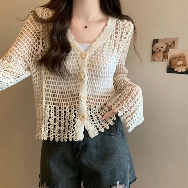 ニット・セーター IONSEOUL Crochet See Through Cardigan (3color) JE1006 DHgate.com:Womens Crochet Knitted Sheer Cardigan Sweater