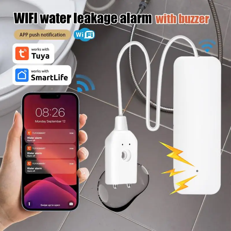 

WiFi Tuya Water Leakage Alarm Smart Home Security Alarm System APP Remote Monitoring Leak Detector Sensor Flood Overflow Alert