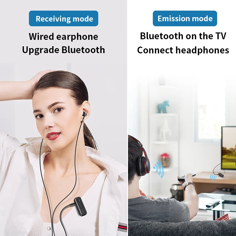 2-In-1 Bluetooth 5.3 Audio Transmitter Receiver 3.5MM AUX Collar-Clip With MIC Wireless Adapter For Car Airplane TV PC