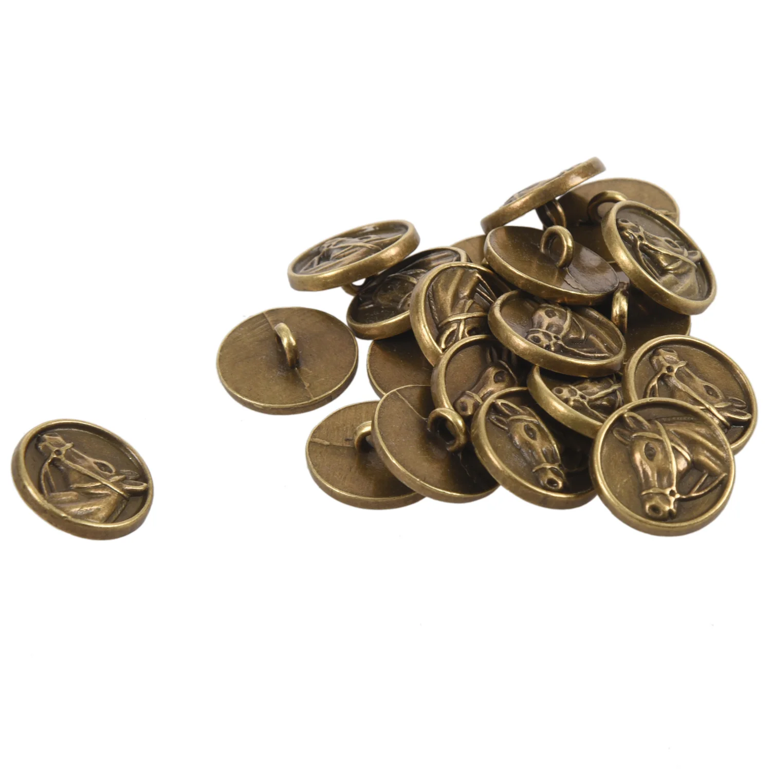 20PCs Zinc alloy Buttons Horse Head Carved Round Bronze Tone 15mm( 5/8 inch)Dia. 2