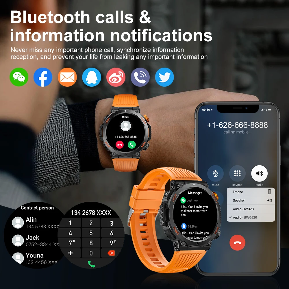 LIGE Outdoor smartwatch For men BT phone 1.46 inch Compass Heart Rate Monitor Sleep Tracker Watches 100sports Mode Fitness Watch