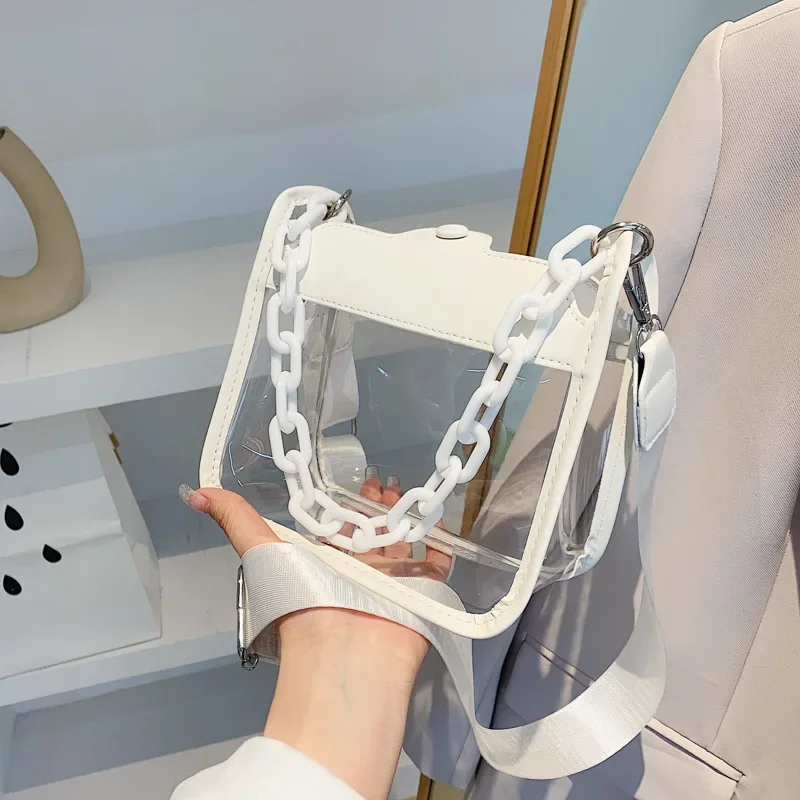 Elegant Clear PVC Crossbody Bag with Chain - Transparent Shoulder Satchel