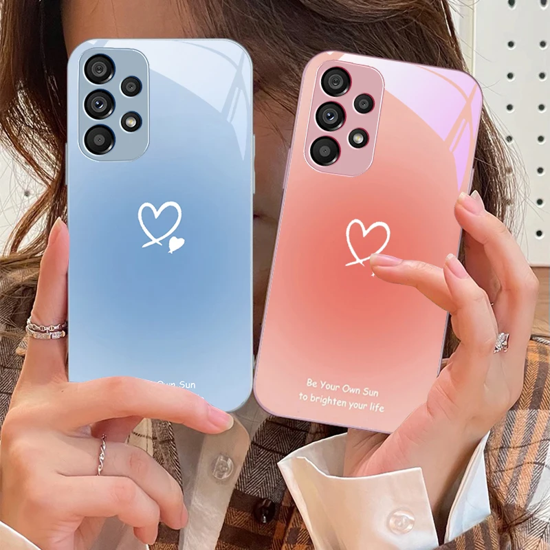 Gradient Heart Shape Glass Phone Case
