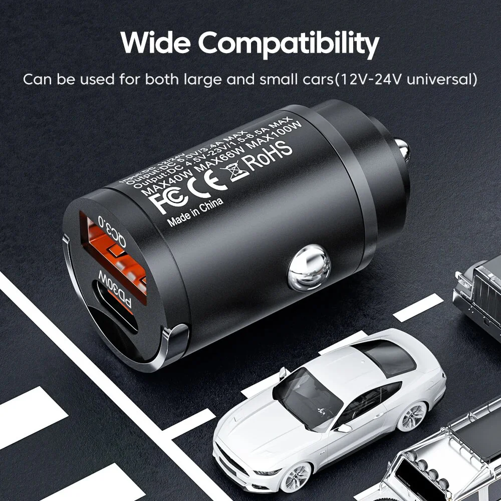 PD 30W USB Type-C Car Charger Fast Charging Quick Charge 3.0 For iPhone 15 14 Pro Max Samsung Xiaomi Car Phone Charger Adapter
