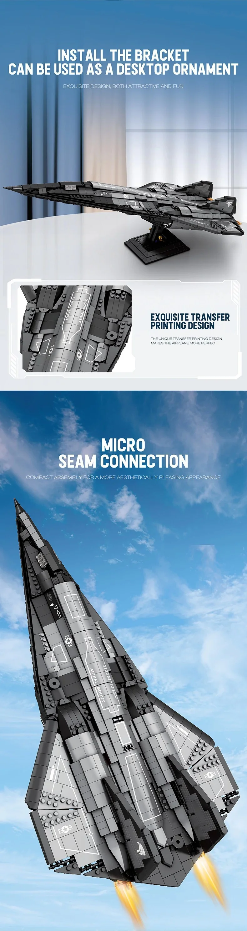 Klemmbausteine Militärisches SR-72 Aufklärungsflugzeug Bausteine 33039 Kampfflugzeug-Modellbausatz Jungen Spielzeug Erwachsene Kinder Geschenk 2071 Teile – Detail 2