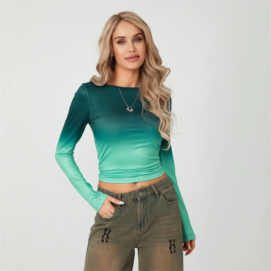 Camisetas básicas de Color liso para mujer, camisetas informales de manga larga, jerséis ajustados para otoño y primaver