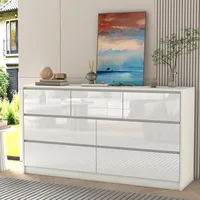 White Dressing Table in Bedroom, 55 Inch Long Dressing Table, High Gloss Dressing Table with 7 Drawers, Wooden Drawer Cabinet 2