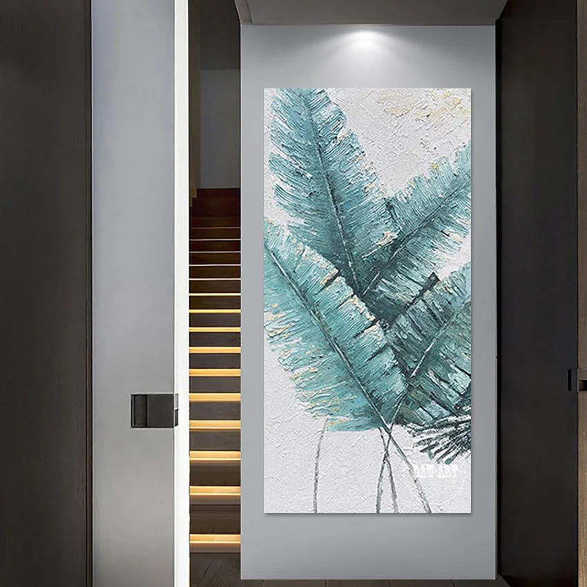 

3D Abstract Knife Oil Painting Handmade Artwork Canvas Plant Leaf Wall Unframed Large Contemporary Office Decoration Picture Art