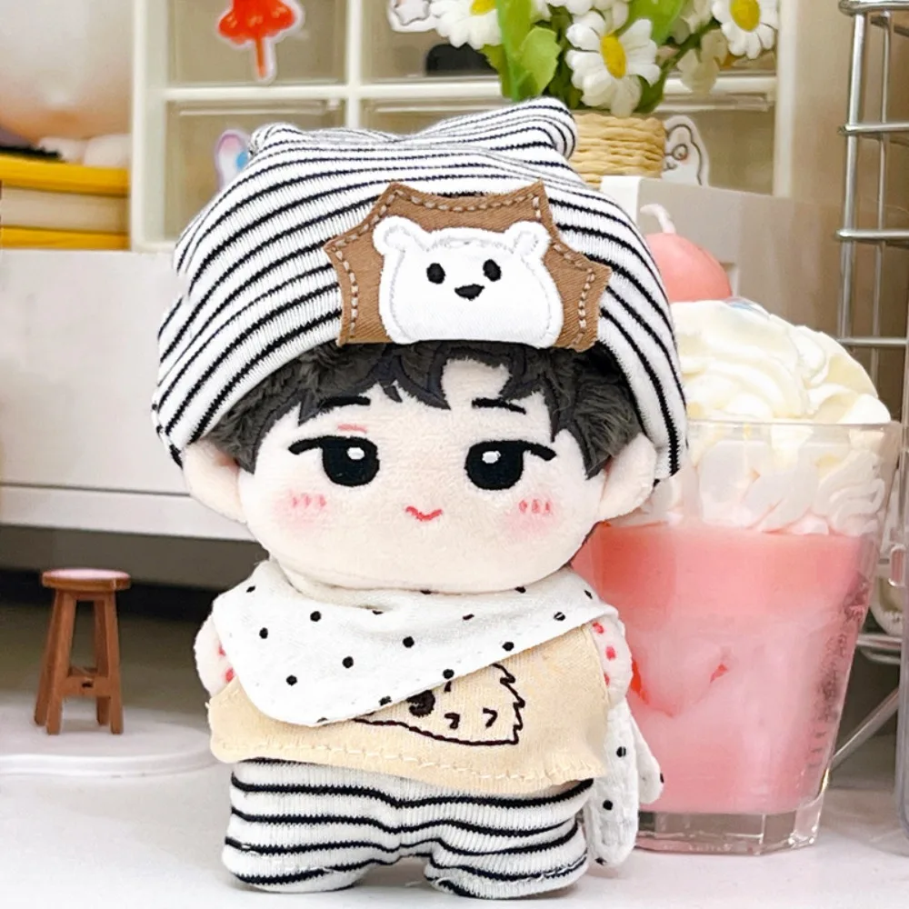 Hedgehog T-shirt 10cm Cotton Doll Clothes Suit Lovely Doll Clothes Outfit Striped Hat Creative Doll Dress Up Set