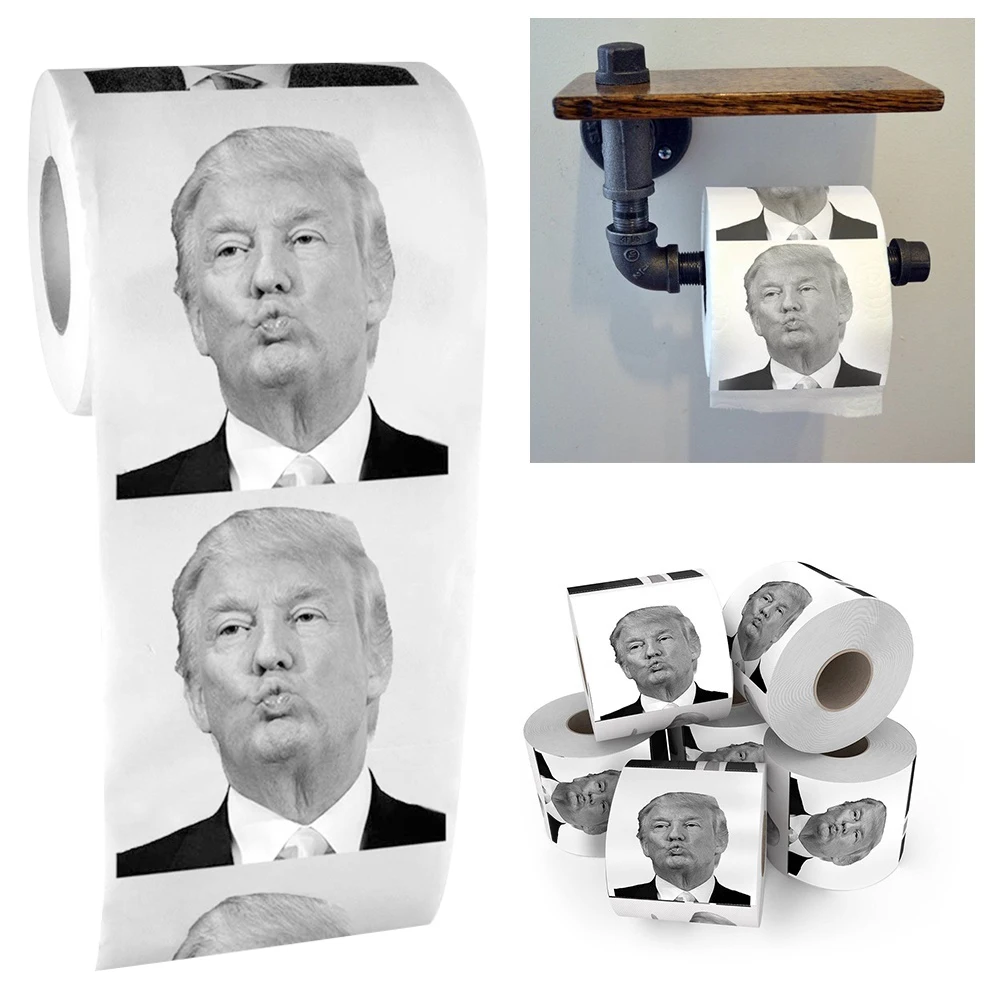 Humor Toiletily Paper Creative Funny Donald Trump Printed Pattern Toilet Paper Pure Wood Pulp Non-fading Bathroom Rolling Paper