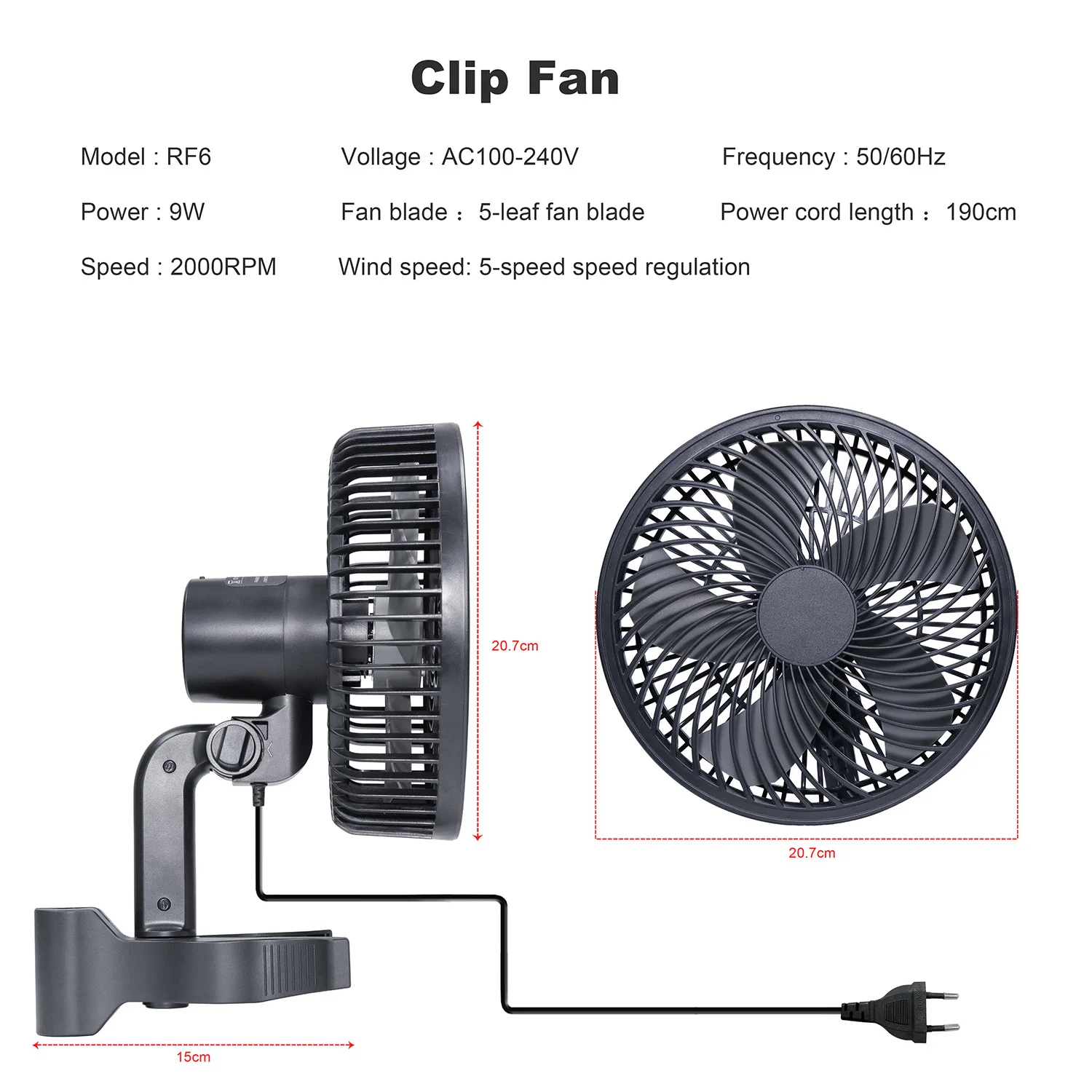 그로우 텐트 클립 팬 고풍량 320CFM 다단계 풍속 고성능 저소음 수경재배 온실용