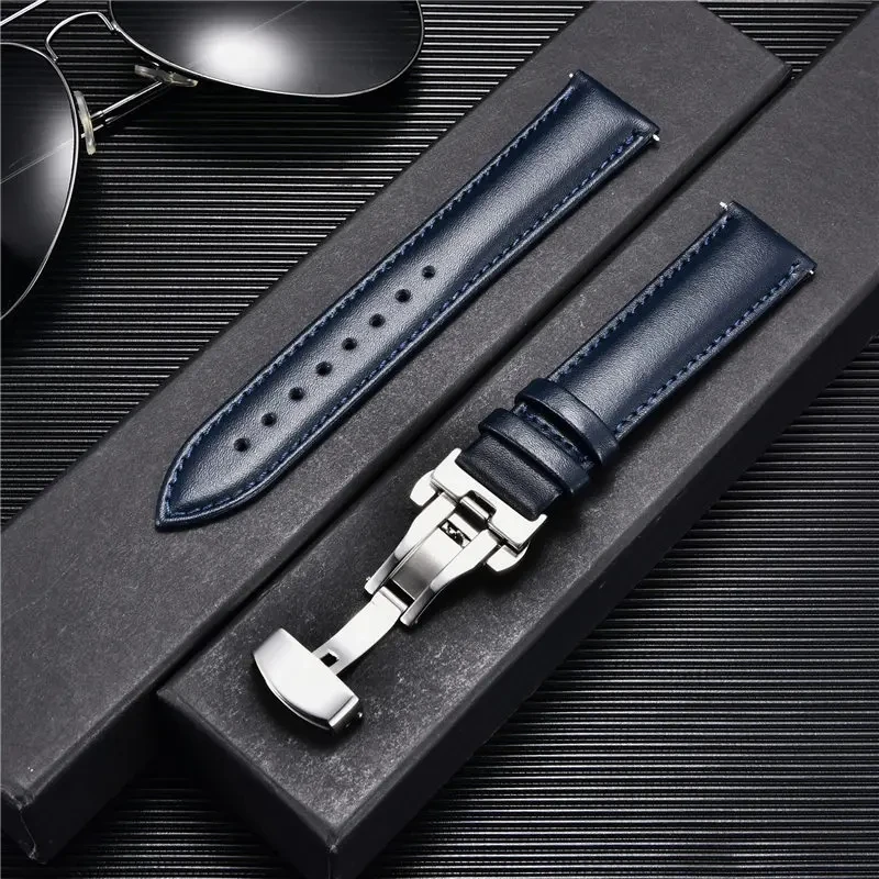 Premium Leather Watch Straps with Stainless Steel Butterfly Buckle - Casual and Stylish Watchbands