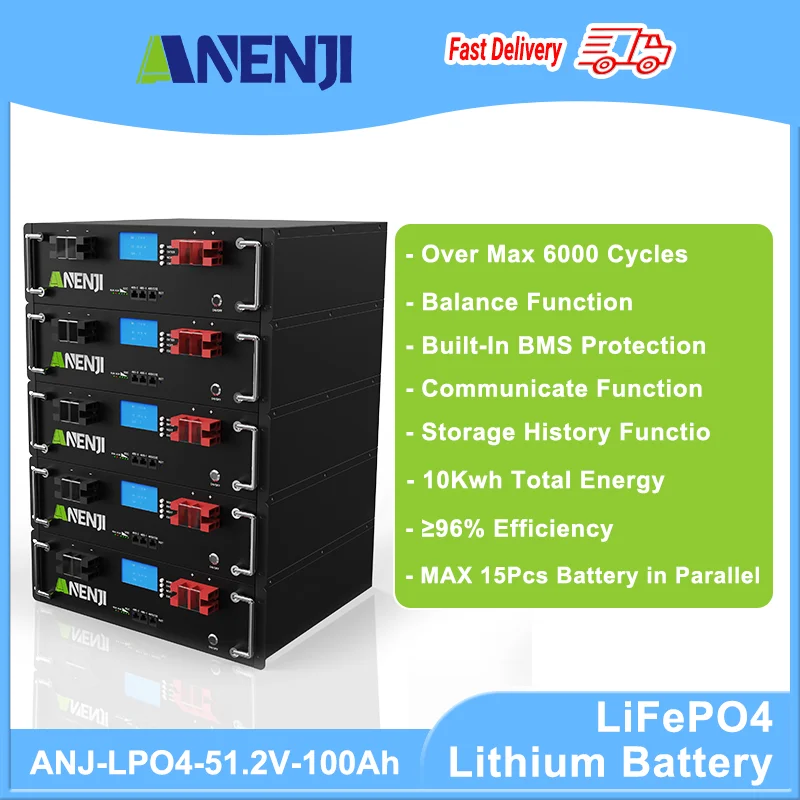 Pacco Batteria Lifepo4 51.2V 100Ah Con Funzione Parallela Potente 200Ah 5Kwh 10Kwh Bateria Can Rs485 Bms10 Anni Di Garanzia
