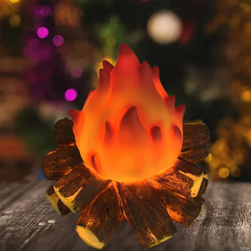 Description Picture 2 of itemFlameless Fireplace Lamp Light 3D Wood Realistic Fire LED Charcoal Flame Simulation Wooden Night Lamps for Home Festival Decor