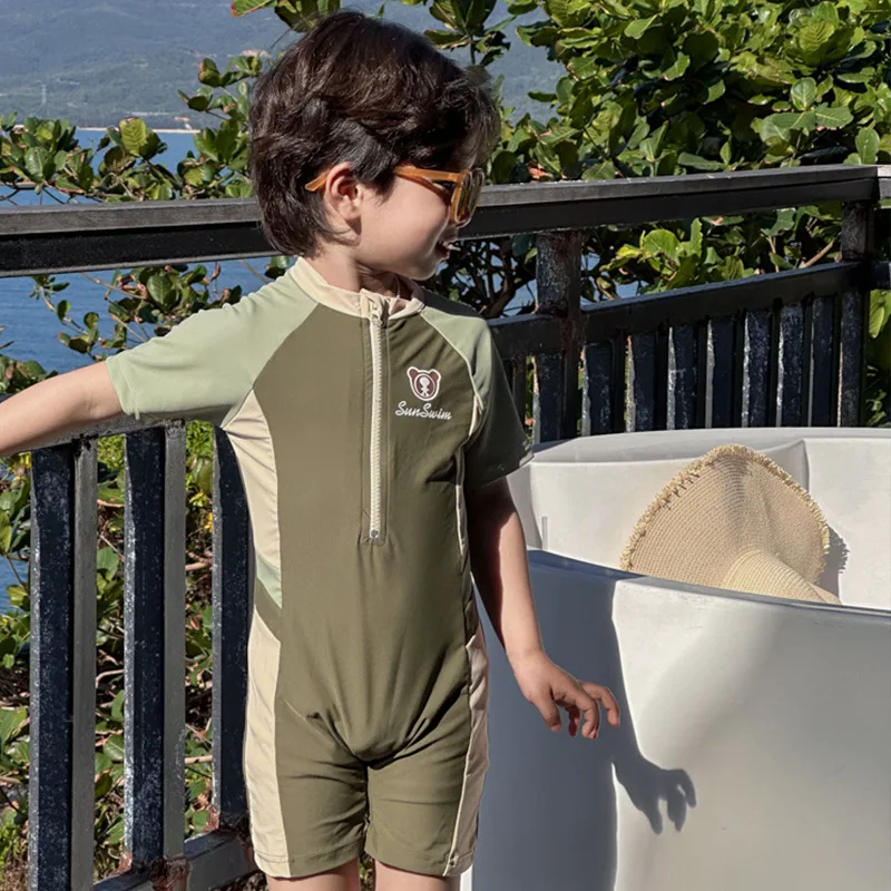 아동용 원피스 수영복, 반팔 지퍼, 빠른 건조, 햇빛 차단, 서핑 세트, 유아 목욕 세트, 여름