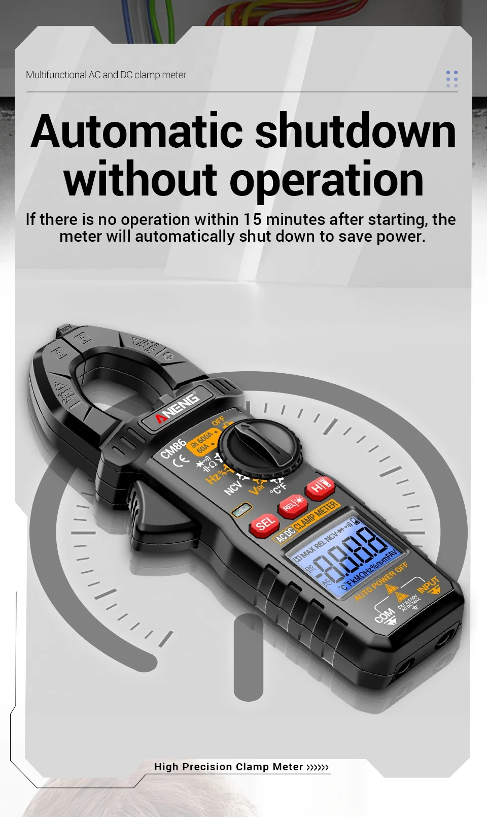 ANENG CM86 Digitales Multimeter Stromzangenmessgerät 600A AC/DC Strom Spannung Diode NCV Spannungserkennung Professionelle Elektrikerwerkzeuge – Detail 8