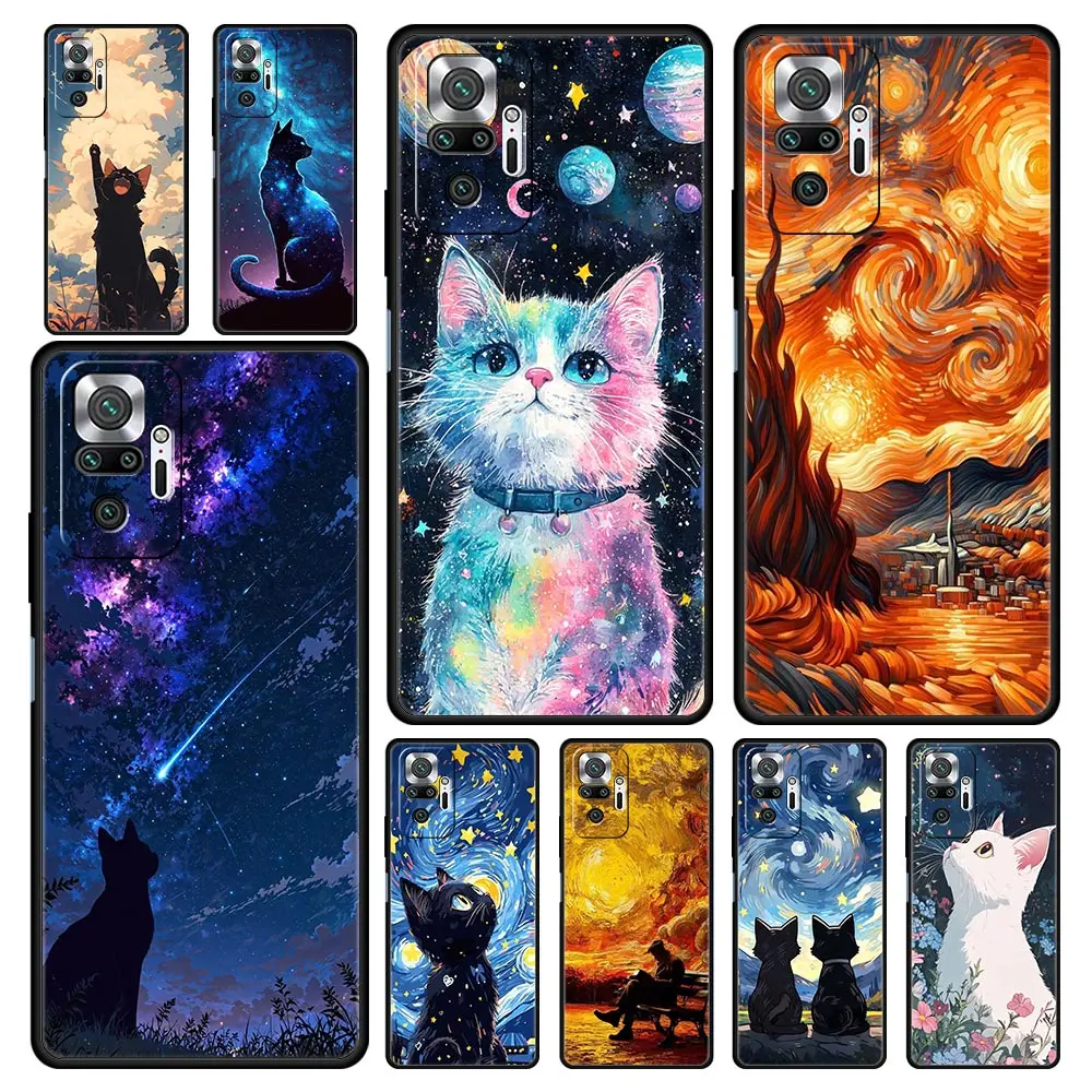 Cat Van Gogh Starry Sky Artistic Phone Case - Soft Cover