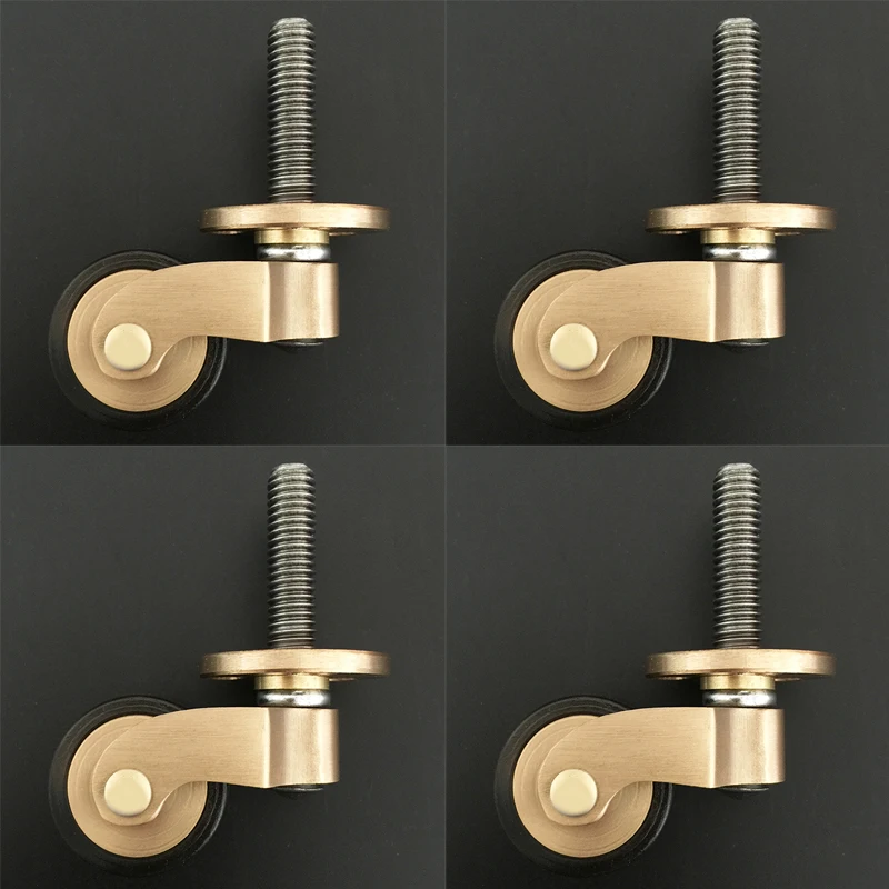 

4PCS 1'' Solid Brass Casters Tea Table Chair Sofa Cabinet Furniture Feet Castors Rubber Mute Wheels 360° Swivel Furniture Roller