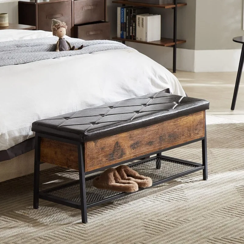 

APICIZON Storage Bench, Bed Bench for Bedroom, Industrial Shoe Bench with Padded Seat and Metal Shelf, 39"x17.7"x13.7"