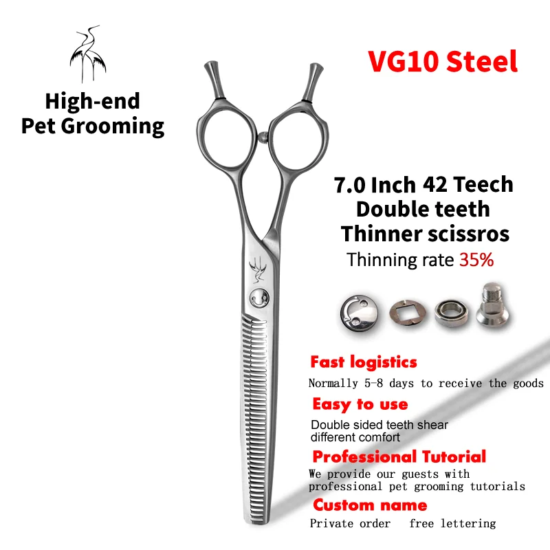 

Crane High-end VG10 Steel Pet Thinner Scissors 7 Inch Double-Teeth For Dog Grooming Professional Pet Grooming Tools Accessories