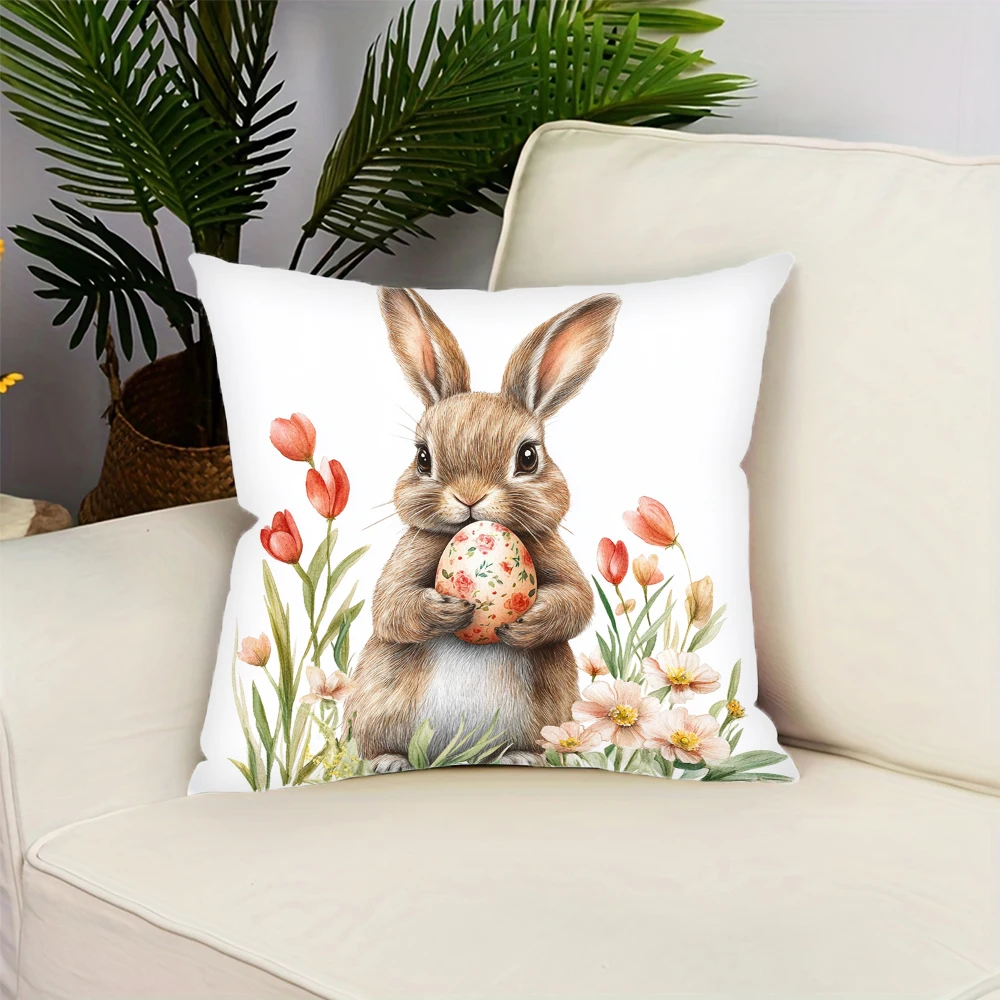 Cute Bunny Egg Spring Pattern Easter Pillowcase Living Room Bedroom Sofa Chair Decorative Cushion Cover 5